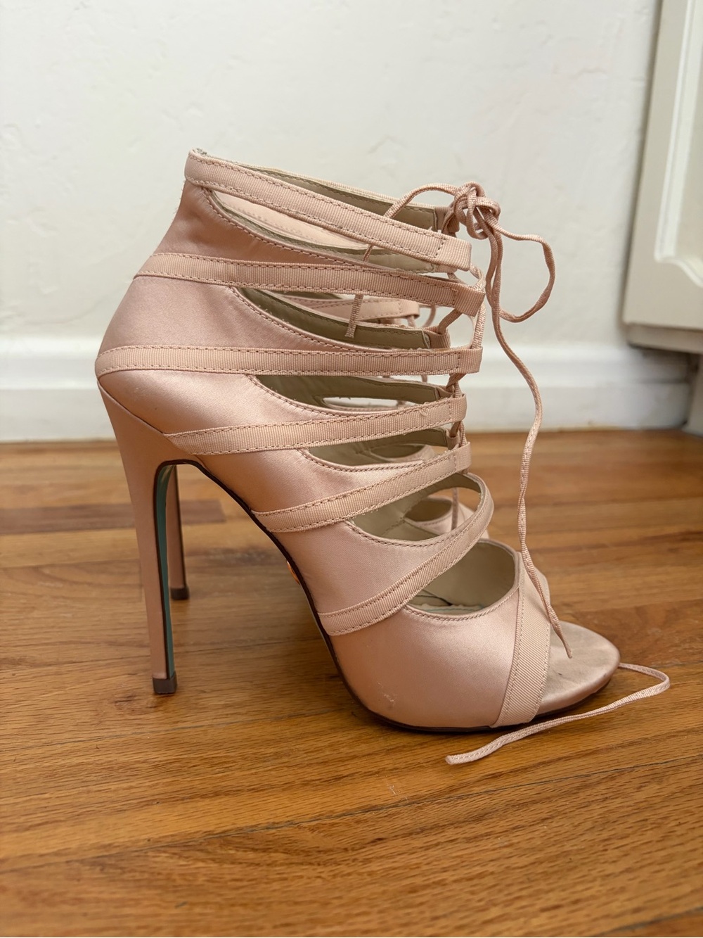 Betsey Johnson Blush Pink Satin Strappy Lace-Up High Heels